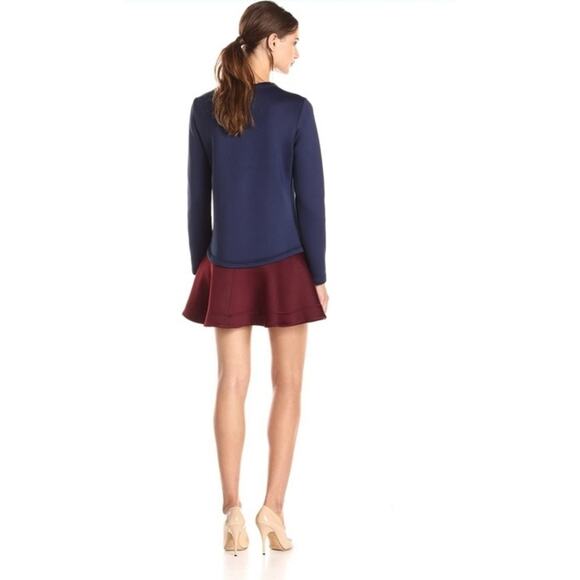 BCBGMAXAZRIA Genesa Dress XS Color Block Long Sleeve Scuba Fit Flare Academia - Picture 2 of 12